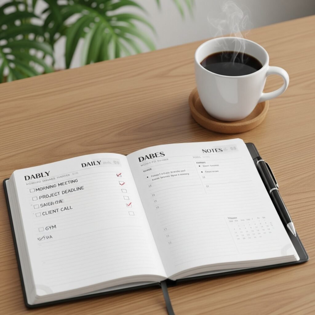 Agenda organizada para reduzir o estresse no dia a dia.