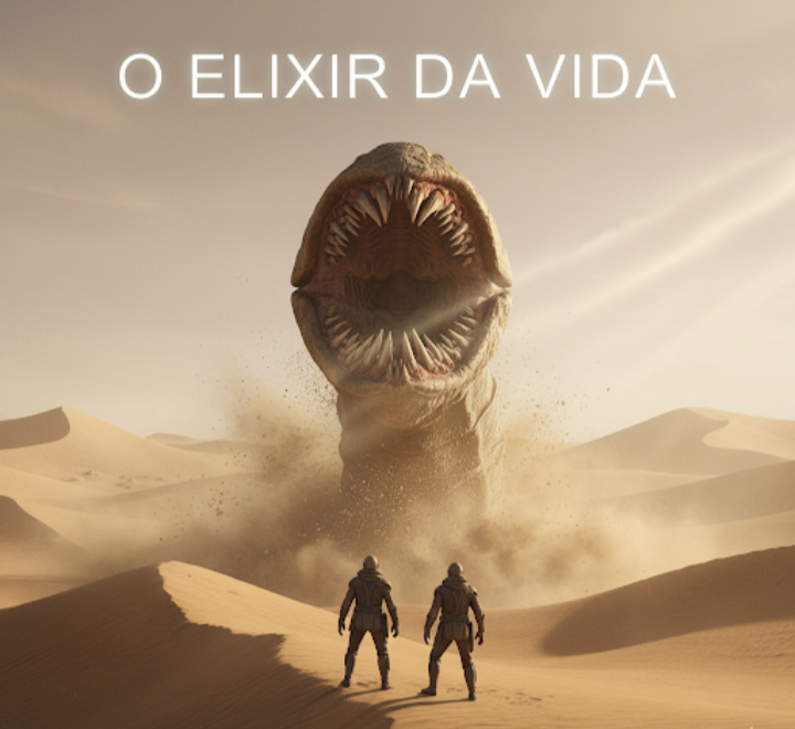 Verme da areia (Shai-Hulud) do universo de Duna emergindo do deserto.