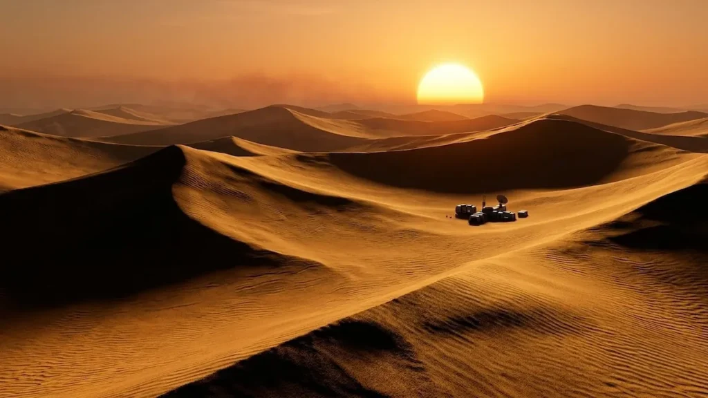 Paisagem do deserto de Arrakis no universo de Duna.