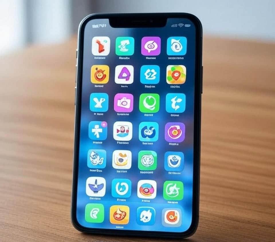 Ícones de aplicativos em uma tela de iPhone, simbolizando a App Store.