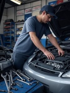 Homem inspecionando motor de carro para manutenção no dia a dia.