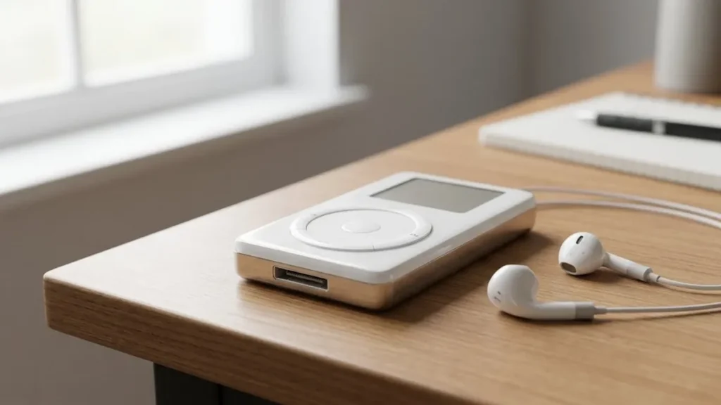 O primeiro modelo do iPod original com a roda de clique mecânica.