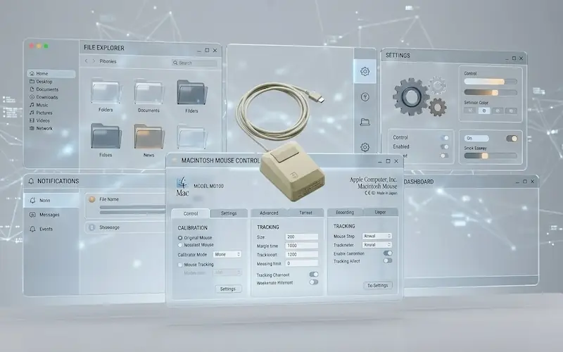 Conceito de interface futurista baseada no legado do Macintosh.