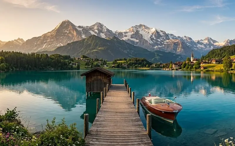 Paisagem da Suíça em cena icônica do dorama Pousando no Amor Netflix.