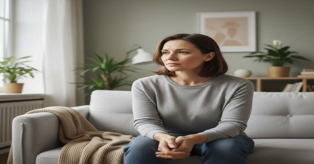 Pessoa refletindo em ambiente calmo, representando sinais de ansiedade emocional