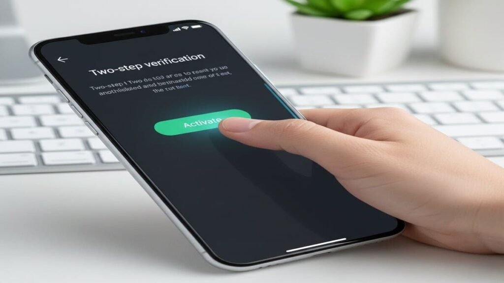 Usuário ativando a confirmação em duas etapas para evitar WhatsApp clonado.