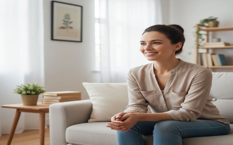 Pessoa tranquila após organizar as finanças e economizar dinheiro