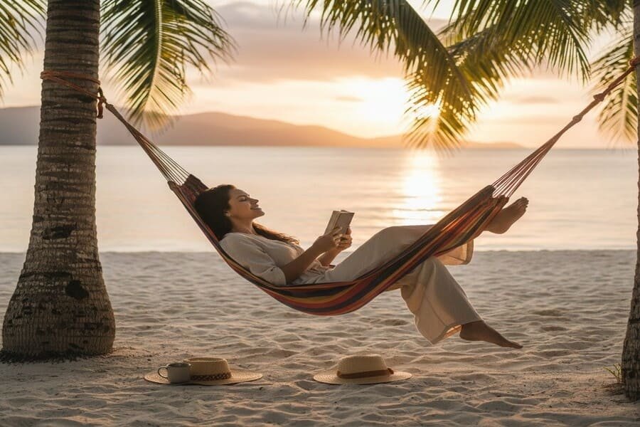 Pessoa relaxando ao ar livre, simbolizando a qualidade de vida e o descanso de 48 horas promovido pelo fim da escala 6x1.