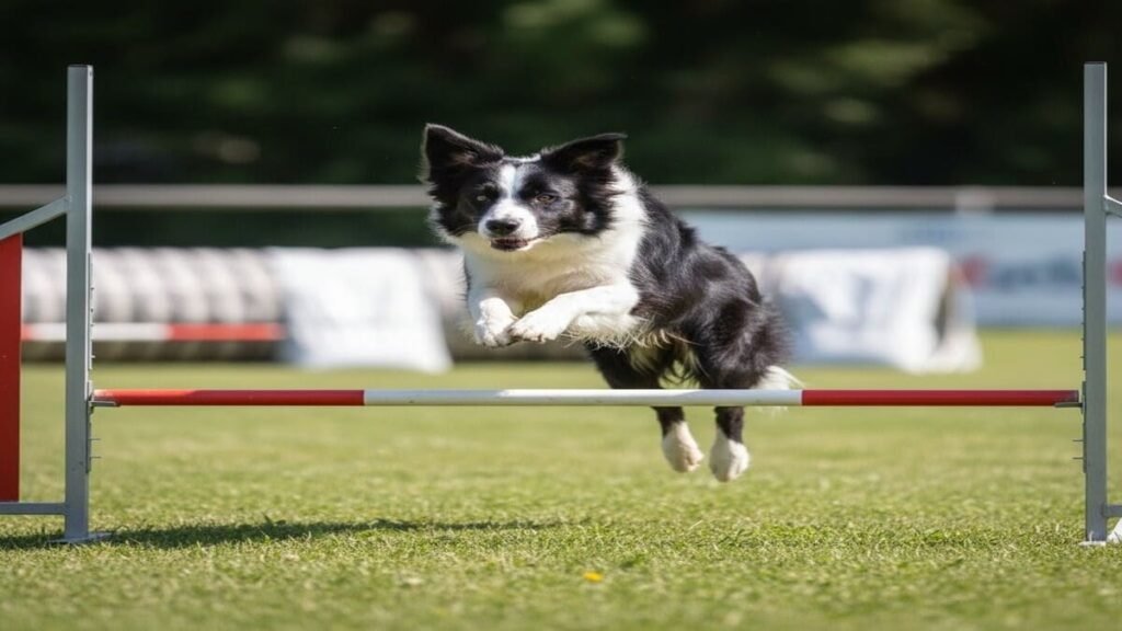 Border Collie em salto de agility.