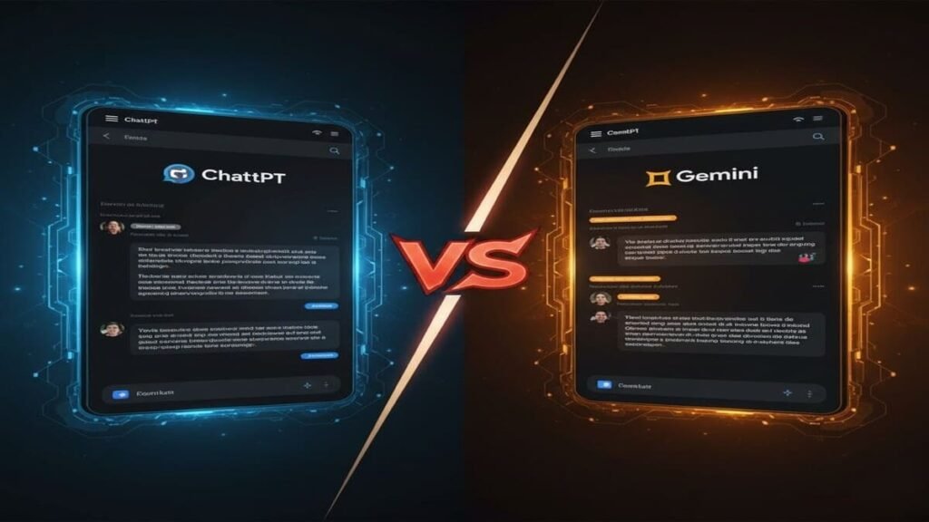Comparativo visual das interfaces ChatGPT e Gemini.
