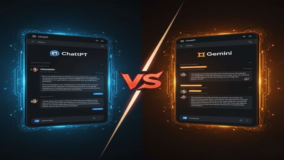 Comparativo visual das interfaces ChatGPT e Gemini.