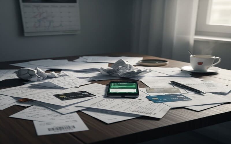 Contas e boletos desorganizados que dificultam economizar dinheiro