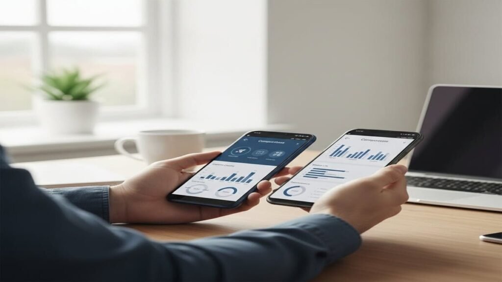 Pessoa pesquisando os melhores celulares custo-benefício na internet.