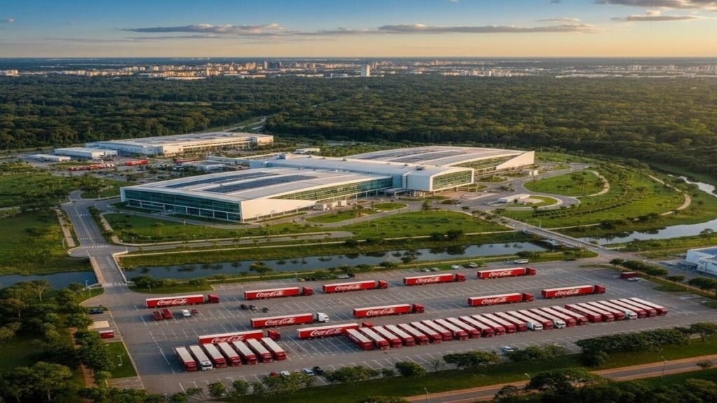 Visão aérea da fábrica da Coca-Cola no Brasil