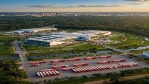 Visão aérea da fábrica da Coca-Cola no Brasil