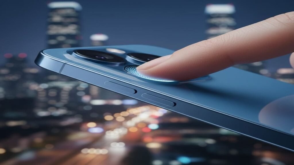 Detalhe do novo botão de controle de câmera do iPhone 16.