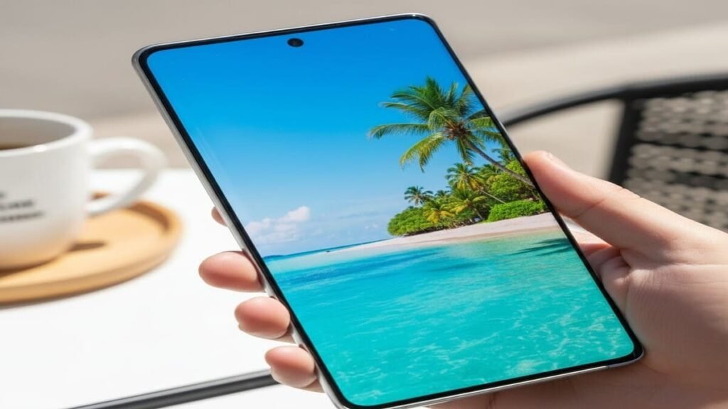 Tela do S24 Ultra sob a luz do sol mostrando poucos reflexos.