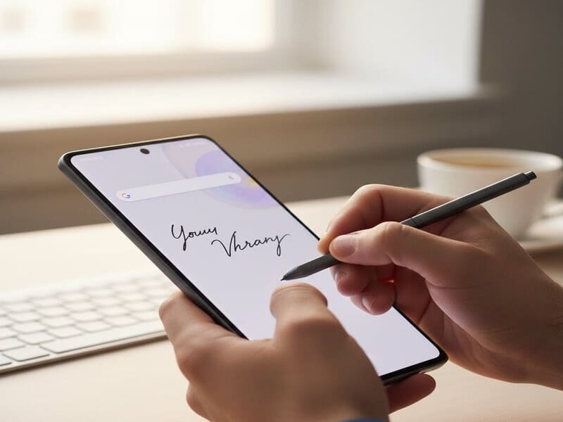 Pessoa usando a caneta S Pen no Galaxy S24 Ultra.