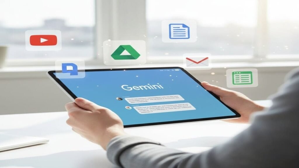 Usuário interagindo com Gemini e serviços Google.