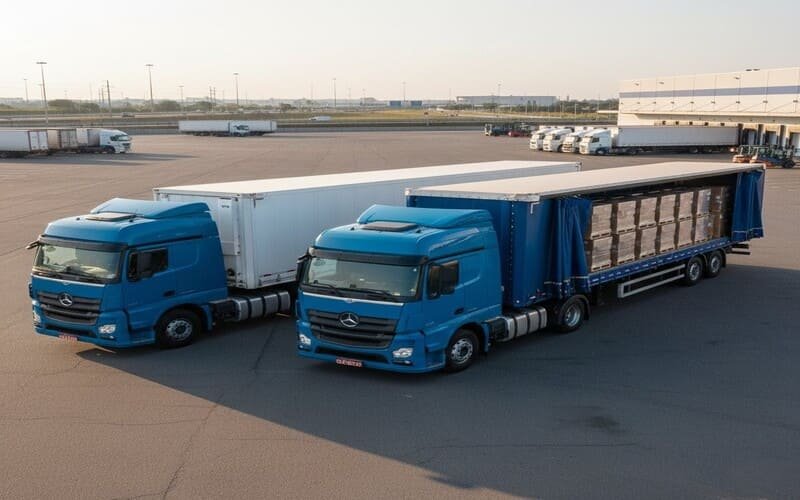 Carretas de caminhão com baú fechado e modelo sider acopladas a cavalo mecânico