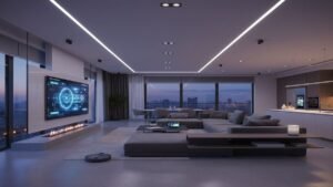 Casa inteligente com tecnologia integrada à decoração moderna