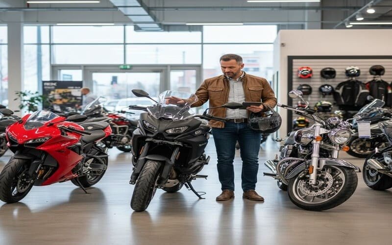 Pessoa escolhendo a moto ideal conforme seu perfil