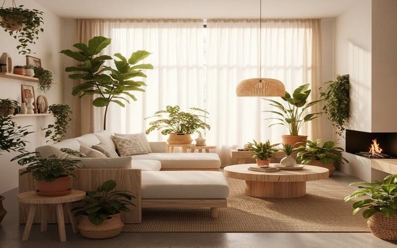 Decoração sustentável com materiais recicláveis e elementos naturais em casa moderna