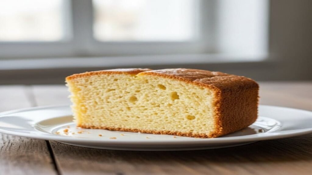 fatia de bolo de baunilha simples e úmido