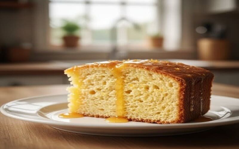 fatia de bolo de laranja fofinho