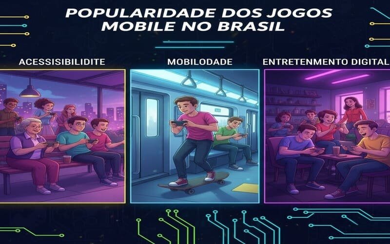 Jovens jogando games mobile no celular em diferentes ambientes