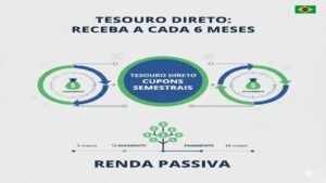Ilustração explicativa sobre juros semestrais no Tesouro Direto com pagamentos de cupons a cada seis meses.