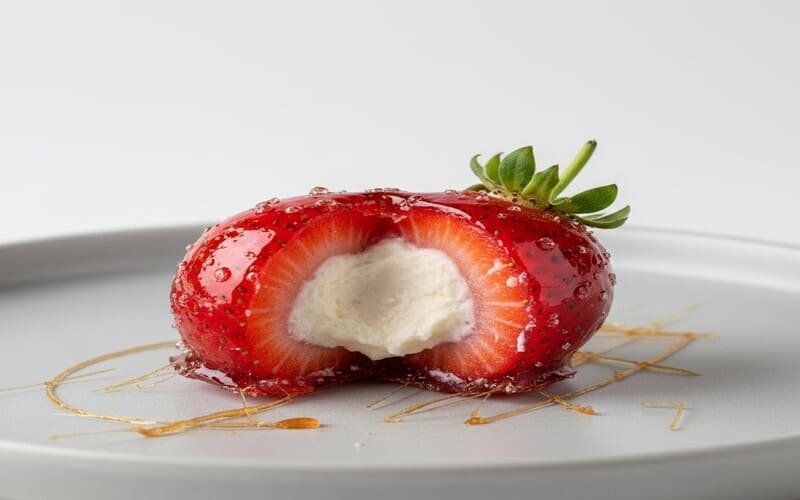 Morango do amor com casquinha de caramelo vermelho e recheio cremoso, doce viral que se tornou tendência no Brasil