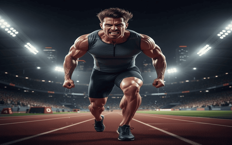 Atleta de alto rendimento sofrendo fadiga neuromuscular durante competição intensa