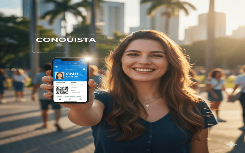 Pessoa comemorando conquista da CNH digital