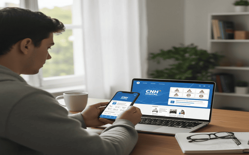 Curso teórico digital da CNH acessado por celular e computador