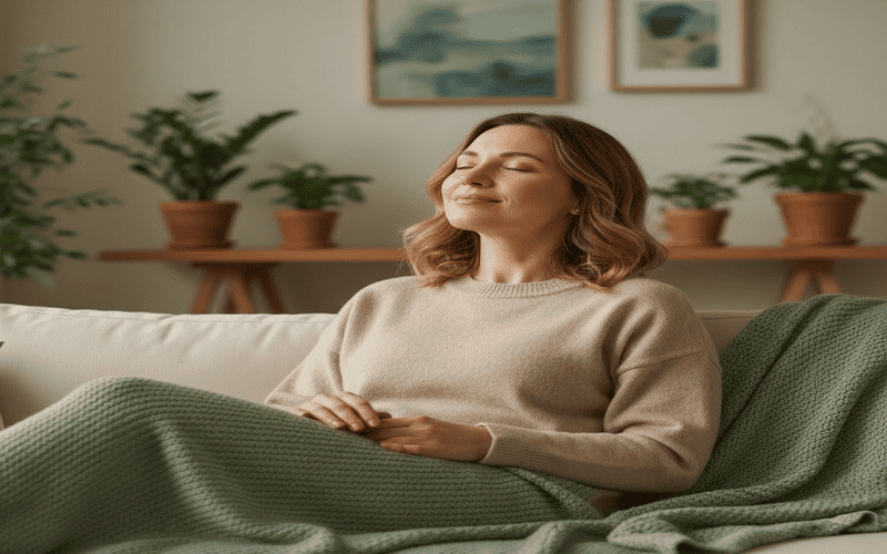 Mulher demonstrando equilíbrio e bem-estar emocional