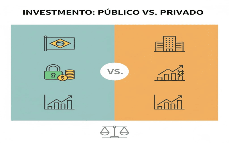 Comparação entre investimento em títulos públicos e investimentos privados no mercado financeiro