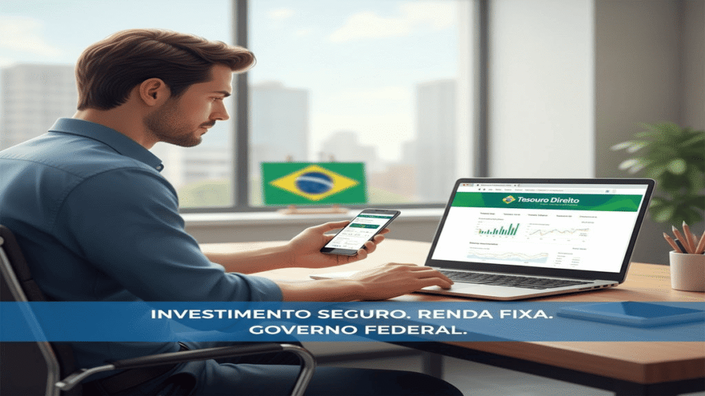 Pessoa acessando o site oficial do Tesouro Direto para investir com segurança em títulos públicos do governo federal