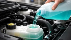 aditivo para radiador sendo colocado no reservatório de um carro