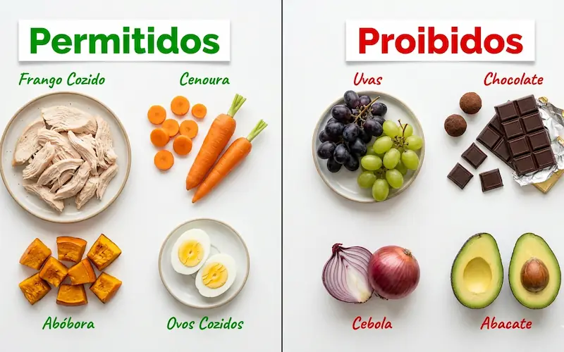 alimentos permitidos e proibidos para cães e gatos