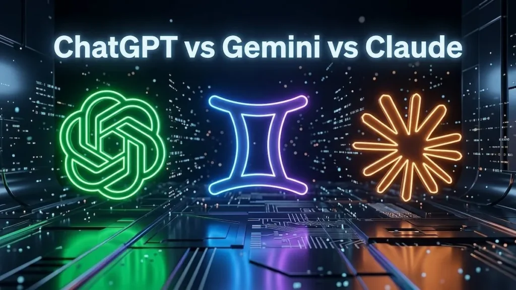 Comparação visual entre ChatGPT Gemini e Claude as três maiores inteligências artificiais de 2026