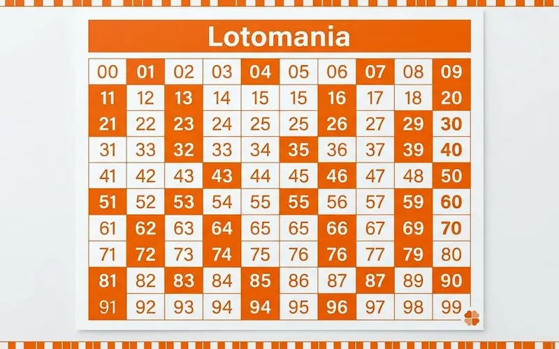 ilustração do volante da Lotomania com cem números de 00 a 99