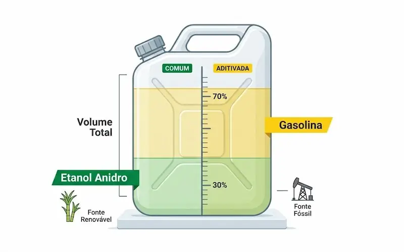 composição da gasolina E30 com 30% de etanol anidro no Brasil