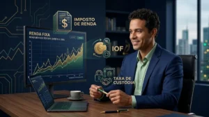 Ilustração representando os impostos e taxas do Tesouro Direto incluindo IR IOF e taxa de custódia da B3