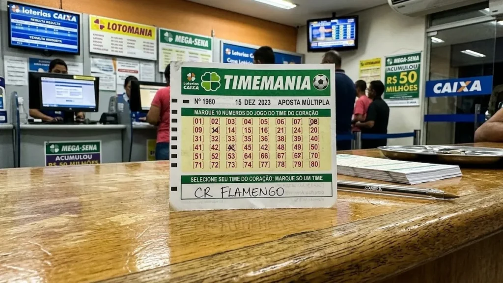 volante da Timemania com números marcados e time do coração selecionado Legenda: A Timemania é a única loteria do Brasil que une prognósticos numéricos com a paixão pelo futebol