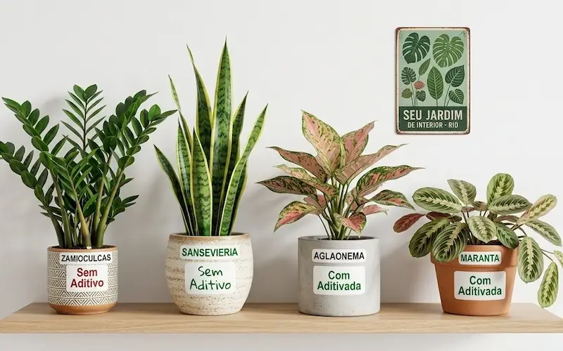 coleção de plantas de sombra para ambientes internos em vasos variados