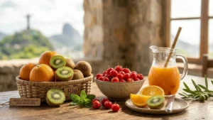 Alimentos e fontes naturais de Vitamina C para saúde.