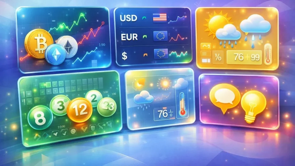 Dashboard moderno com cotação de moedas, criptomoedas, clima em tempo real, resultados de loteria e curiosidades do dia