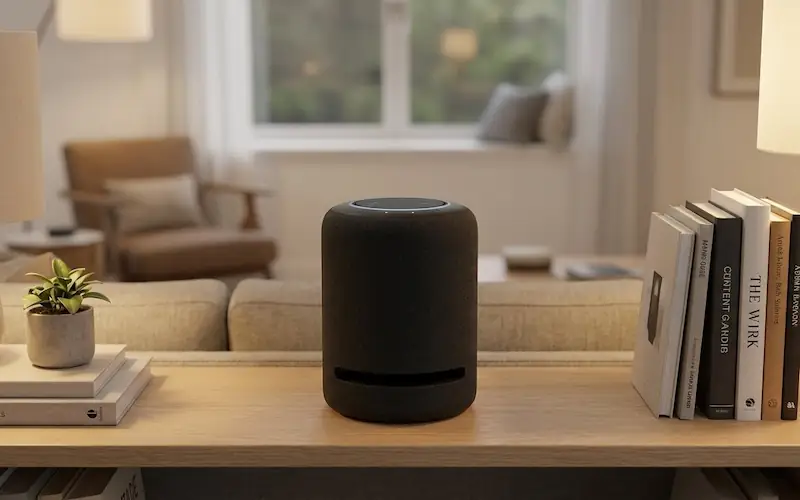 Echo Studio na sala de estar com som de alta qualidade Dolby Atmos