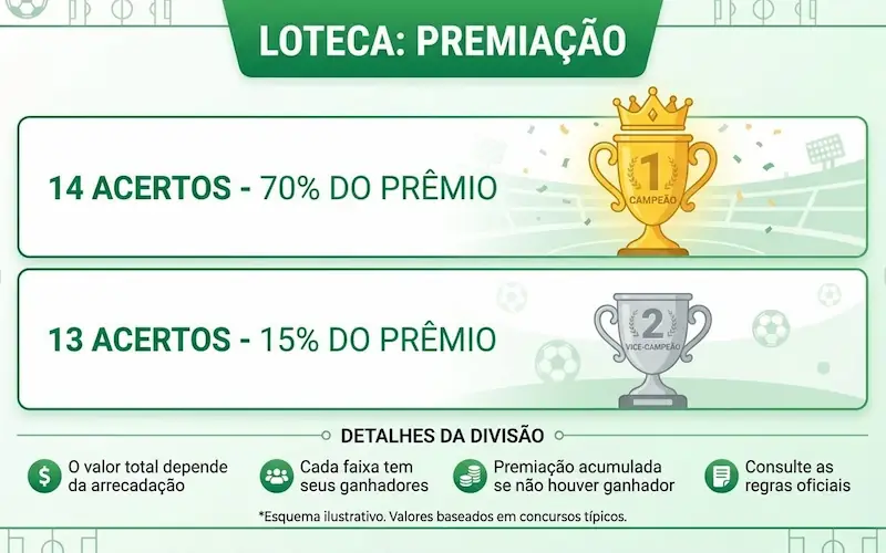 infográfico com as duas faixas de premiação da Loteca